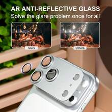 CASECOPS 1PC Camera Lens Screen Protector Compatible With Iphone 17 Pro Max/17 Pro, Silver Color, Not Fragile, Strong Adsorption, Suitable For Phone Cases, Metal Tempered Glass Rear Camera Screen Protector - Silver - View 5