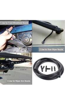 1 Set Nozzle Wiper Kaca Depan Mobil Universal, Selang 39,37 Inci, 6 Konektor, 4 Nozzle Semprot Air Lubang Ganda - A - View 4