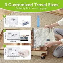 Grup Erik 9 Pack Vacuum Storage Bags (Includes 1 Random Blue Manual Pump) - 3 Extra Large, 3 Large, 3 Medium Reusable Compression Bags For Clothes, Blankets, Quilts, Pillows And Travel Space-Saving Vacuum Sealed Bags, Portable Compression Bags For Luggage And Travel Organization, Space-Saving - Grey - View 2