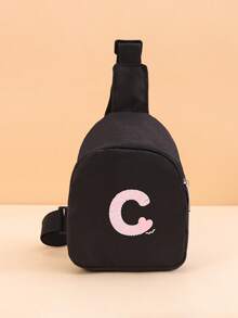 1PC Toddler Crossbody Chest Bag, Printed With A-Z Letters And Pink Heart Pattern, With Adjustable Shoulder Strap And Zipper, Suitable For Toddler Casual Daily Use, Can Be Given As A Gift - Black - View 22
