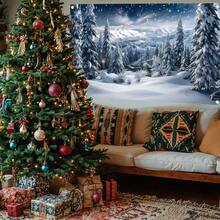 Winter Wonderland Christmas Photography Backdrop, Merry Christmas Banner Polyester Backdrop, Winter Snow Mountain Pattern - Pine Trees And Snowscape, Durable Polyester Fiber, Suitable For Holiday Parties, Photo Shoots And Decoration, Backdrop, Birthday Party, Best Choice For Christmas - 1 - View 10