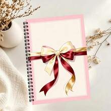 1pc Pink Edge Vintage Ribbon Bow Pattern Spiral Notebook, Gentle Girly Style Student Writing Notebook, School Use, Office Recording Essential, Back To School Must-Have - A - View 10