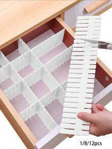 1/8/12 Adjustable DIY Drawer Dividers Storage Box, For Organizing Sundries, Tableware, Underwear, Socks, Clothes, Skirts, Desktop And Boxes, Suitable For Kitchen, Bathroom, Bedroom, Office (Can Be Freely Cut) - Multicolor - View 1