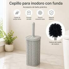 Resin Toilet Brush With Holder In Light Grey, Rattan Texture Toilet Scrubber For Bathroom Cleaning, Elegant And Functional Bathroom Accessory - Default - View 5