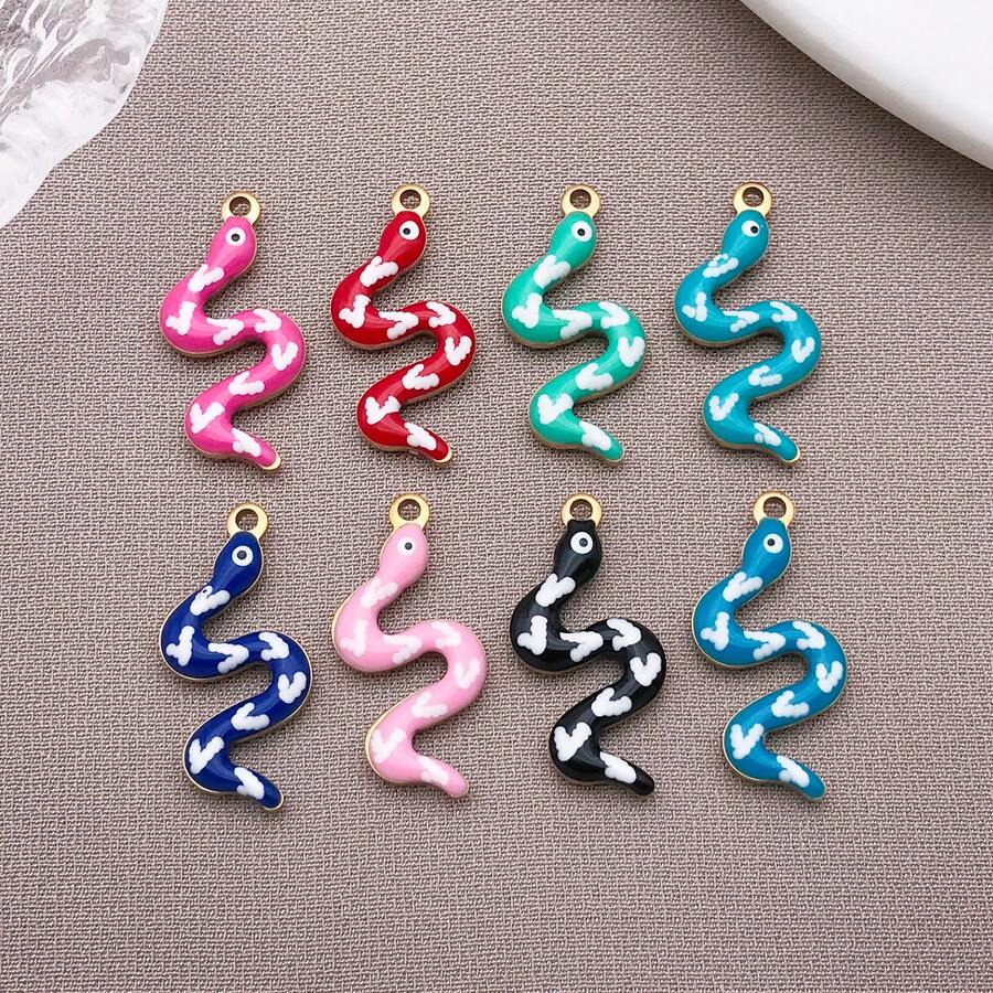 5/10psc Stainless Steel Enamel Snake Charms Multicolor Printed Serpent Animal Pendants For DIY Bracelet Necklace Earring Jewelry Making Findings