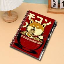 1 Set Japanese Cute Style 2D Cover Spiral Coil Notebook With Pen, Shiba Inu Eating Ramen Pattern, Eye-Catching Design. Great Helper For Work And Study, Suitable For Diary, Daily Planning And Notes. Thoughtful Gift Choice For Graduation, Birthday And Other Occasions, Smooth Writing, High Quality, Adds Fun To Recording And Creating. - 1 Book + 1 Pen - View 6