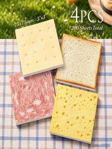 2 Books/100 Sheets Bread Sticky Notes, Toast Food Theme Self-Adhesive Notes, Cute Kawaii Sticky Notes, Removable Sticky Notes, Suitable For Planners, To-Do Lists, School And Office Supplies - one-size - View 5