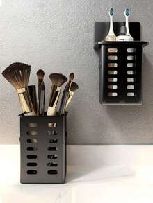 3/2/1pc Wall-Mounted Storage Rack, No Drilling Required, Bathroom Cosmetic Storage Rack, Comb And Makeup Brush Holder, Can Store Toothbrush, Toothpaste, Comb, Razor, Remote Control, Kitchen And Bathroom Accessories - Black - View 4