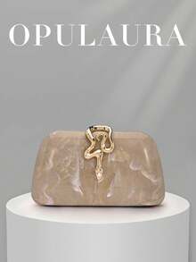 OpulAura 1件水波紋壓克力精緻小手提包，飾有亮片鍊條與蛇頭鎖扣，時尚手拿包，適合晚裝，完美適用於正式派對、婚禮、雞尾酒會等場合，送給女性的絕佳禮物 - 杏色 - 查看 1
