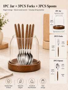 1pc Glass Kitchen Utensil Holder, Solid Wood Base, Open-Top Kitchen Utensil Storage Can, Suitable For Forks, Spoons, Chopsticks And Small Tools, Transparent Or Amber Color Optional, Suitable For Countertop, Dining Table, Dorm And Daily Home Storage, Utensils Not Included - View 15