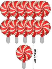 10pcs 10-Inch Christmas Windmill Round Balloons, Christmas Party Decoration Balloons, Holiday Photo Props, Indoor Room Decor, Christmas Decoration Balloons - Red - View 7