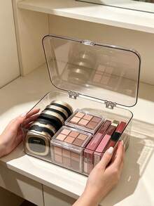 Large Capacity Flip Cover Medicine Box, Makeup Box Storage Acrylic Transparent Storage Box, Flip Top Desktop Cosmetics Dust-Proof Storage Box, Snack And Miscellaneous Sorting Box, Household Mini Medicine Box, Face Masks, Unique Gift For Thanksgiving And Christmas For Family, Mother, Female Friends Or Yourself - Multicolor - View 4