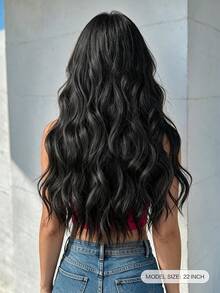 HEYPINK Clip-In Hair Extensions, Natural Black, 24 Inch, 4 Pieces, Long Wavy Synthetic Hair Extensions, Suitable For Women And Girls Daily Use - Black - View 3