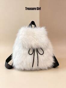 Sweet Furry Bow Backpack For Women Winter Soft Plush Mini Shoulder Bag - Backpack - View 11