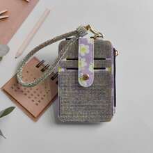 1pc Rhinestone Wristband Keychain Bracelet Wallet, Fashionable Floral Print PU Leather Card Holder, Compact And Lightweight. Detachable Wristband Design For Convenient Carrying And Storage. They All Showcase Unique Design And Fashion Charm, Adding Personalized And Convenience To Your Daily Life - Multicolor - View 3