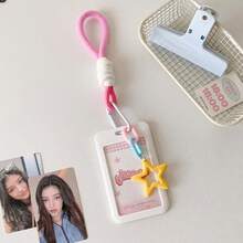 Macaron Colorful Small Card Storage Sleeve, Korean Idol Photocard Holder With Star Keychain Lanyard, Plastic Photo Card Protective Sleeve, Sweet INS Style, Suitable For Korean Entertainment Photocards, Student Campus ID Cards, Daily Collection And Display, ID Card Holder, Portable Card Sleeve, Cute Gift For Girls - A - View 6