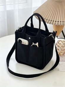 ZAOSHANGHAO Compact Fashion Handbag, Multi-Pocket Multi-Function Crossbody Bag, Bento Box Shaped Storage Bag, Korean Style Coin Purse Handbag - Black - View 1