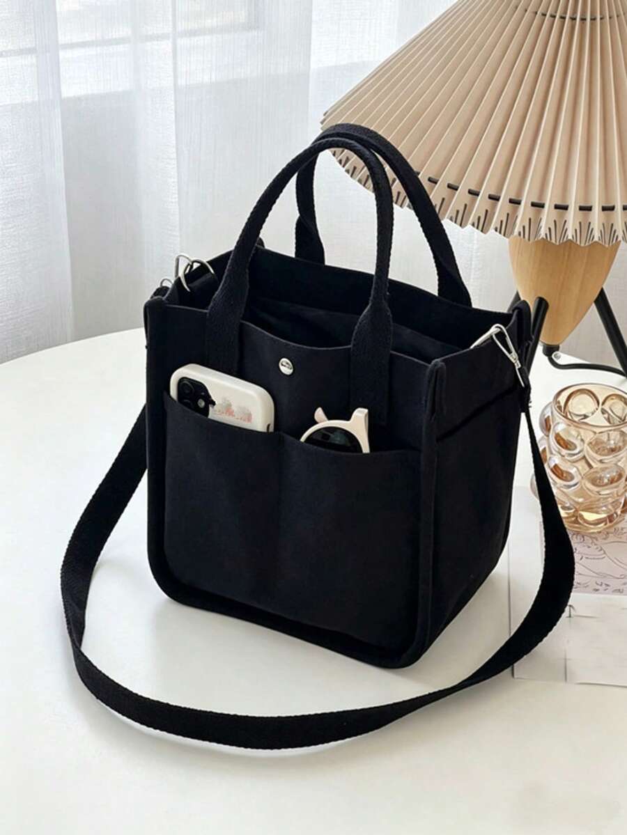 ZAOSHANGHAO Compact Fashion Handbag, Multi-Pocket Multi-Function Crossbody Bag, Bento Box Shaped Storage Bag, Korean Style Coin Purse Handbag - Black - View 1