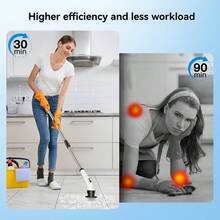 TOUCHBeauty Electric Rotating Scrubber, Dual-Speed Cleaning Brush, Extendable Handle (Black) | Includes 9 Reusable Brush Heads, Waterproof Design, Suitable For Cleaning Bathroom, Shower, Kitchen, Tiles, Floors And Tile Grout - Multicolor - View 2