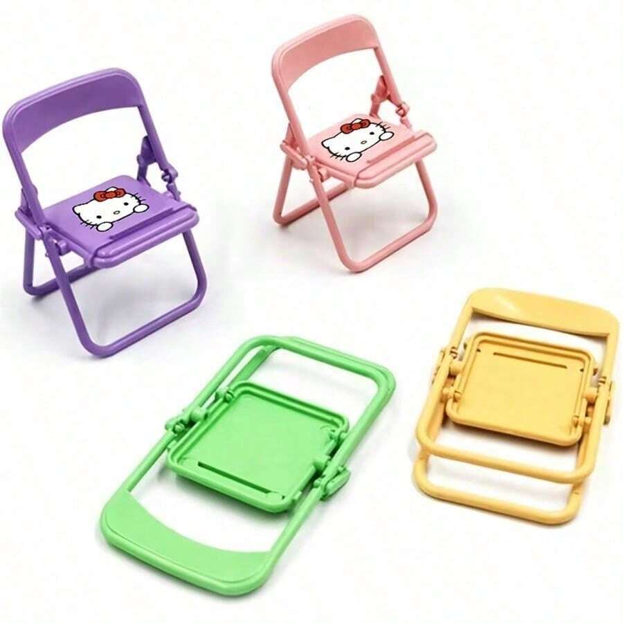 SANRIO 1PC Mini Phone Stand Hello Kitty Mini Folding Chair Phone Holder, Cute Desktop Ornament, Classic Hello Kitty Pattern! Both A Stable Phone Stand And A Healing Desktop Decoration, Foldable Design For Easy Storage, Perfect Gift Choice For Sanrio Fans Or Best Friends - Multi-color - View 1