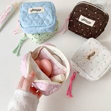 1pc Women's Coin Purse - Polka Dot Heart Mini Square Coin Purse, Korean Style Makeup Bag, Sanitary Napkin Storage Bag, Multiple Colors Available, Portable Cosmetic Storage Bag, Slot Compartment Design Suitable For Travel, Vacation, Home Use, Perfect Gift - Multicolor - View 3