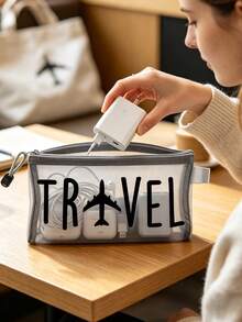 Lightweight Mesh Zipper Pouch With "Travel", Travel Print Makeup Bag,Multifunctional Storage Pouch, Portable Toiletry Storage Organizer For Cosmetics, Stationery & Travel Essentials,For Travel Vacation Daily Use - Multicolor - View 6