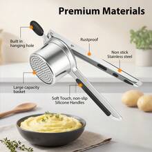Stainless Steel Potato Ricer Masher With 3 Interchangeable Plates, Potato Press For Fluffy Mashed Potatoes Carrot Pumpkin Baby Food, Kitchen Gadget - Silver - View 3