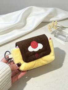 1pc Plush Storage Pouch, Vintage Style Rectangular Snap Closure, With Key Ring, Portable Multi-Functional Coin Purse, Suitable For Daily Outings, Gatherings, Leisure, All Seasons - Multicolor - View 4