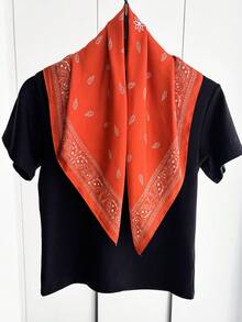1pc Square Satin Paisley Print Scarf Headwrap For Women - Red - View 3