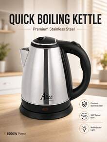 Ketel Listrik Stainless Steel 2L, Ketel Nirkabel 1500W dengan Daya Mendidih Cepat, Mati Otomatis dan Perlindungan Anti Kering, Alas Berputar 360°, Ketel Air Minum Harian untuk Rumah, Dapur, dan Kantor - Perak - View 2