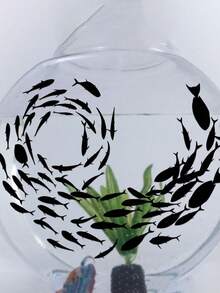 A Minimalist Black Fish School Silhouette Sticker, Featuring Abstract Aquatic Design, Perfect For Enhancing The Fashionable Artistic Atmosphere Of Modern Home Interior And Natural Themed Decor Areas - D - View 2
