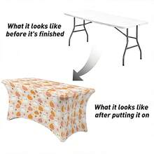 1pc Ghost Pumpkin Pattern Printed High Elasticity Tablecloth With Elastic Band - Stretchable Fit, Washable And Reusable Table Cover For Dining Table, Buffet Table, Dessert Table, Banquet, Holiday Party Decoration, Halloween, Birthday, Wedding - Suitable For Kitchen Use - Multicolor - View 7