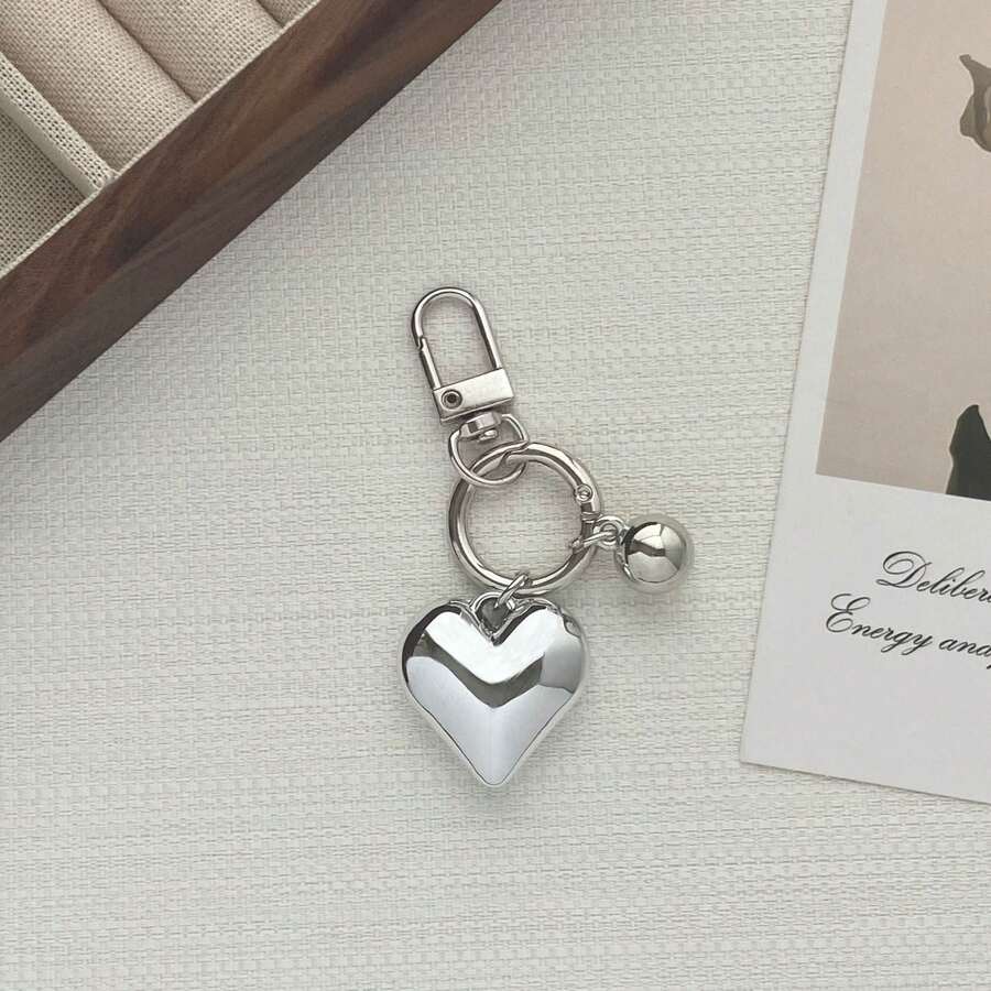 1pc Unisex New Creative Ins Electroplated Heart Keychain Pendant, Best Friend Gift, Bag Accessory - Silver - View 1