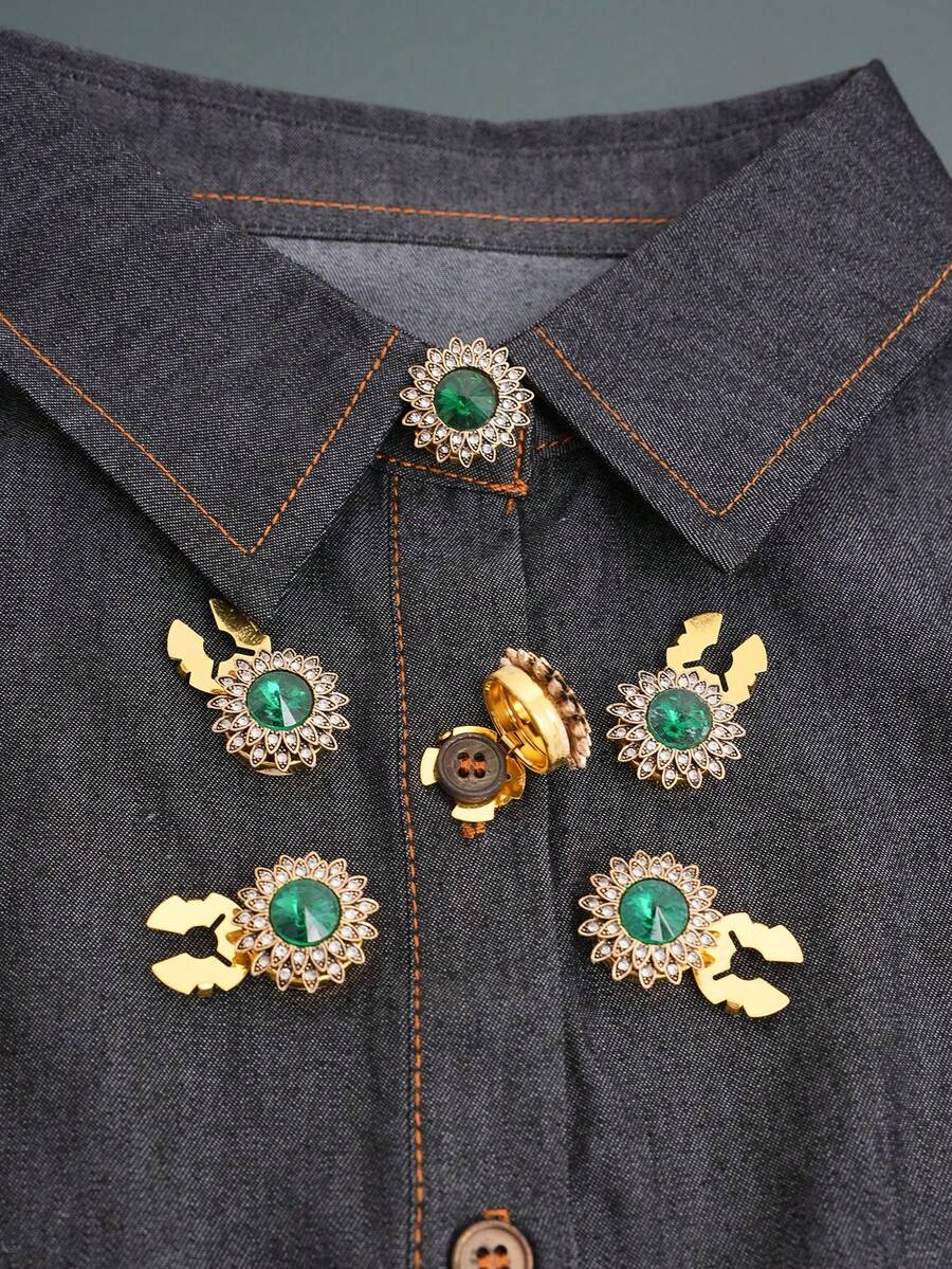 6 buah Penutup Kancing Bunga Matahari Vintage Bertabur Berlian Imitasi, Penutup Kancing Manset Bunga Berlian Imitasi, Set Klip Kancing Manset Kemeja Tanpa Jahit yang Dapat Digunakan Kembali, Hadiah Suvenir