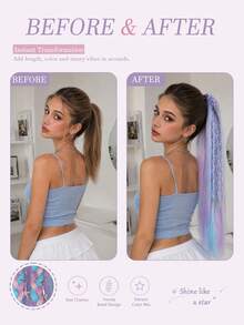 A Gradient Braided Ponytail With A Star Pendant, Elastic Hair Tie, And Colorful Hair Accessories, Perfect For Cosplay And Holiday Party Outfits. - Multicolor - View 5