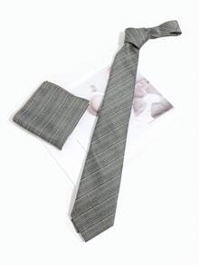 1 Set Dasi dan Sapu Tangan Saku Pria Motif Garis Diagonal Bertekstur Vintage, Aksesoris Jas untuk Acara Bisnis, Perjamuan, dan Pernikahan - MultiWarna - View 4