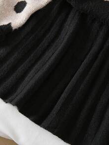 New Fashion Versatile Floral Jacquard Minimalist Commute Girls Pullover Sweater And Pleated Skirt Set - Black - View 7