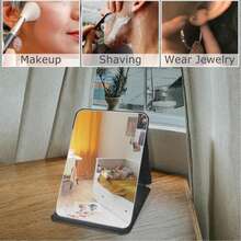 Foldable Makeup Mirror, Suitable For Vanity, Easy To Store, Space-Saving. Also Suitable For Bathroom And Student Dorm. Portable Desktop Makeup Mirror - Black - View 2