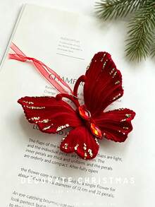 Luxury And Exquisite Red Flocked Christmas Ornament, Christmas Tree Decoration, Snowflake, Reindeer, Bow, Bell Pendant, Christmas Ornament, Christmas Gift. - Multicolor - View 5