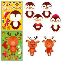 6Pcs Christmas Puzzle Stickers For Kids, Make‑A‑Face Mix And Match Sticker Sheets, DIY To Create Santa, Snowman, Reindeer, Elf, Penguin & Bear, Christmas Party Favors, Holiday Children Craft Activities - Multicolor - View 5