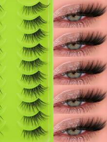 10 Pairs Natural Half Eyelashes, Lightweight And Soft, Create Cat Eye Makeup Effect, Naturally Extend Eye Corners, Transparent Lash Roots, Durable And Reusable, Cat Eye Half Eyelashes, Beautiful And Natural - Black - View 2