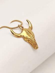 1pc European And American Personalized Hip-Hop Street Fashion Vintage Stainless Steel Bull Skull Pendant Necklace - Yellow Gold - View 4