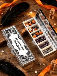 "Poisons And Antidotes" Printed Storage Box, Vintage European Style Pill Box, Portable Pill Dispenser, Precise 1-2 Pill Dispenser, Convenient Medication Storage Box, Easy-To-Use Design, Plastic Material, Portable Travel Pill Box, Dispensing Box, Large Capacity Medication Box, Back To School Gift, Mother's Day Gift, Halloween Gift - Multicolor - View 1