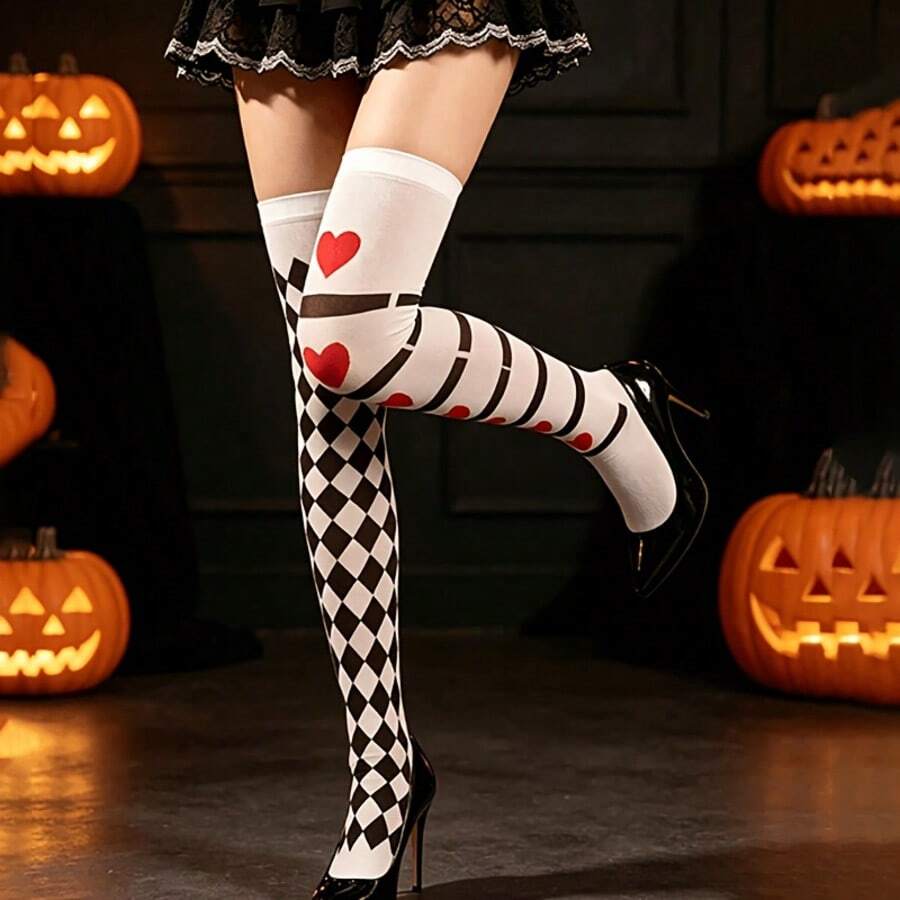1 Pasang Kaos Kaki Selutut Wanita Motif Halloween, Modis dan Nyaman, Lembut dan Membentuk, Sempurna untuk Acara Pesta, Cosplay, dan Aktivitas Luar Ruangan - MultiWarna - View 1