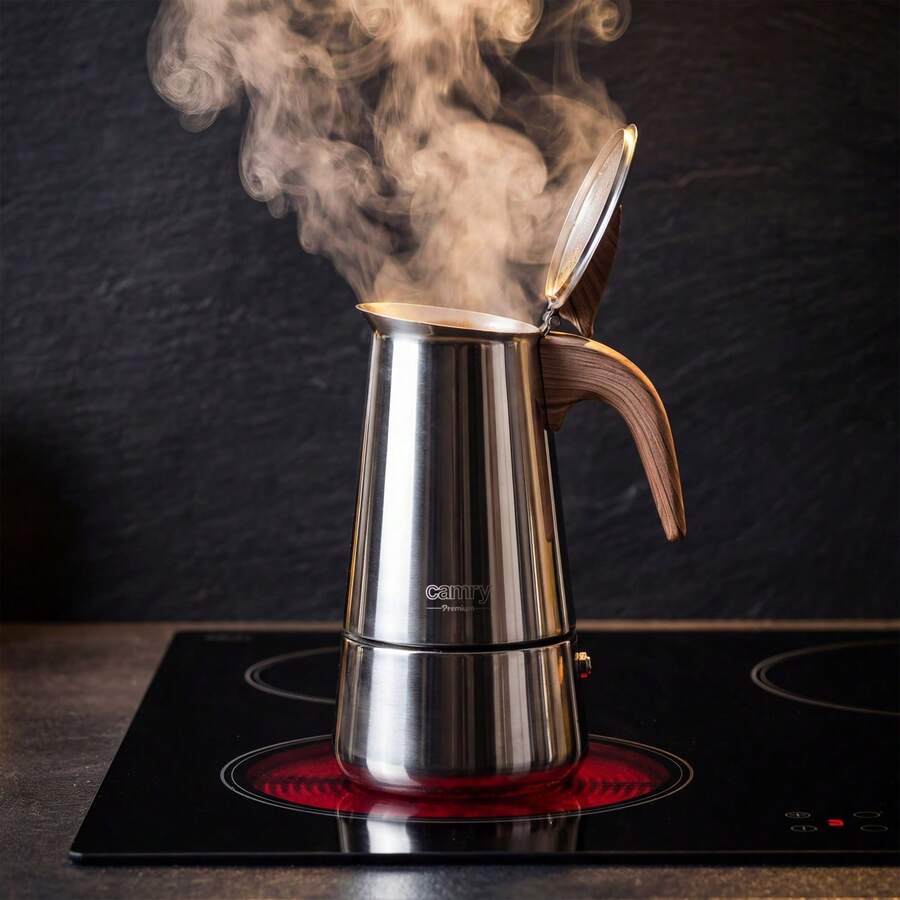 CAMRY Espresso Maker, Stovetop Espresso Pot, Coffee Percolator - Classic Design, Durable Construction, Compact - Silver - View 1