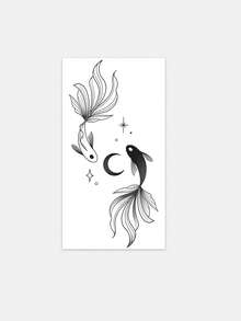 1pc Temperature‑Sensitive Color‑Changing Moon & Koi Fish Temporary Tattoo Sticker, Realistic Fake Tattoo Design, Suitable For Daily Wear, Bachelorette Party Favors, Music Festivals, Games, Graduation Gifts, Lasts 3‑5 Days - Multicolor - View 5