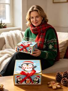 5PCS/Christmas Penguin Gift Box 4.53*4.53*2.36 Inch Foldable Paper Gift Packaging Box Xmas Holiday Party Candy Treat Present Favor Boxes - View 6