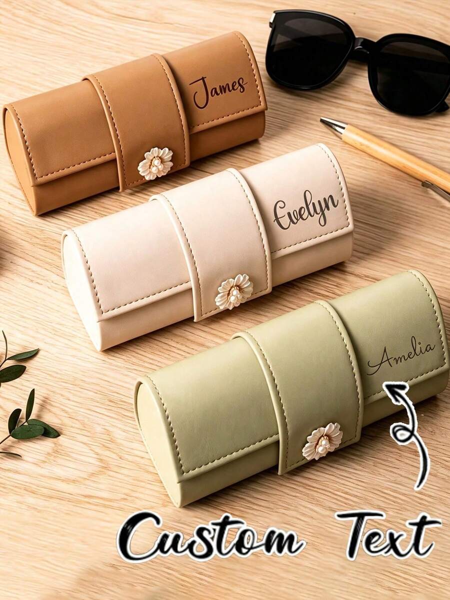 客製化姓名 PU 皮革眼鏡盒,適用於女士眼鏡與時尚眼鏡,可客製姓名/文字,伴娘禮物,優雅眼鏡收納盒保護套 - 彩色 - 查看 1