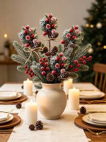 10/5/1pc Artificial Red Berry Branches, Plant Bouquet With Pine Branches And Jute Rope Bow, Suitable For Garden, Balcony, Yard Decoration, Wedding, Mother's Day, Christmas Tree Decoration, Bouquet Wreath, Holiday Decoration, Ideal For Home, Hotel And Holiday Scenes - Multicolor - View 8