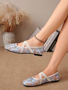 Plus Size Women's 41-43 Flat Wide Fit Slippers, Suede Leather Outdoor Slides For Spring And Autumn - Blue - View 4